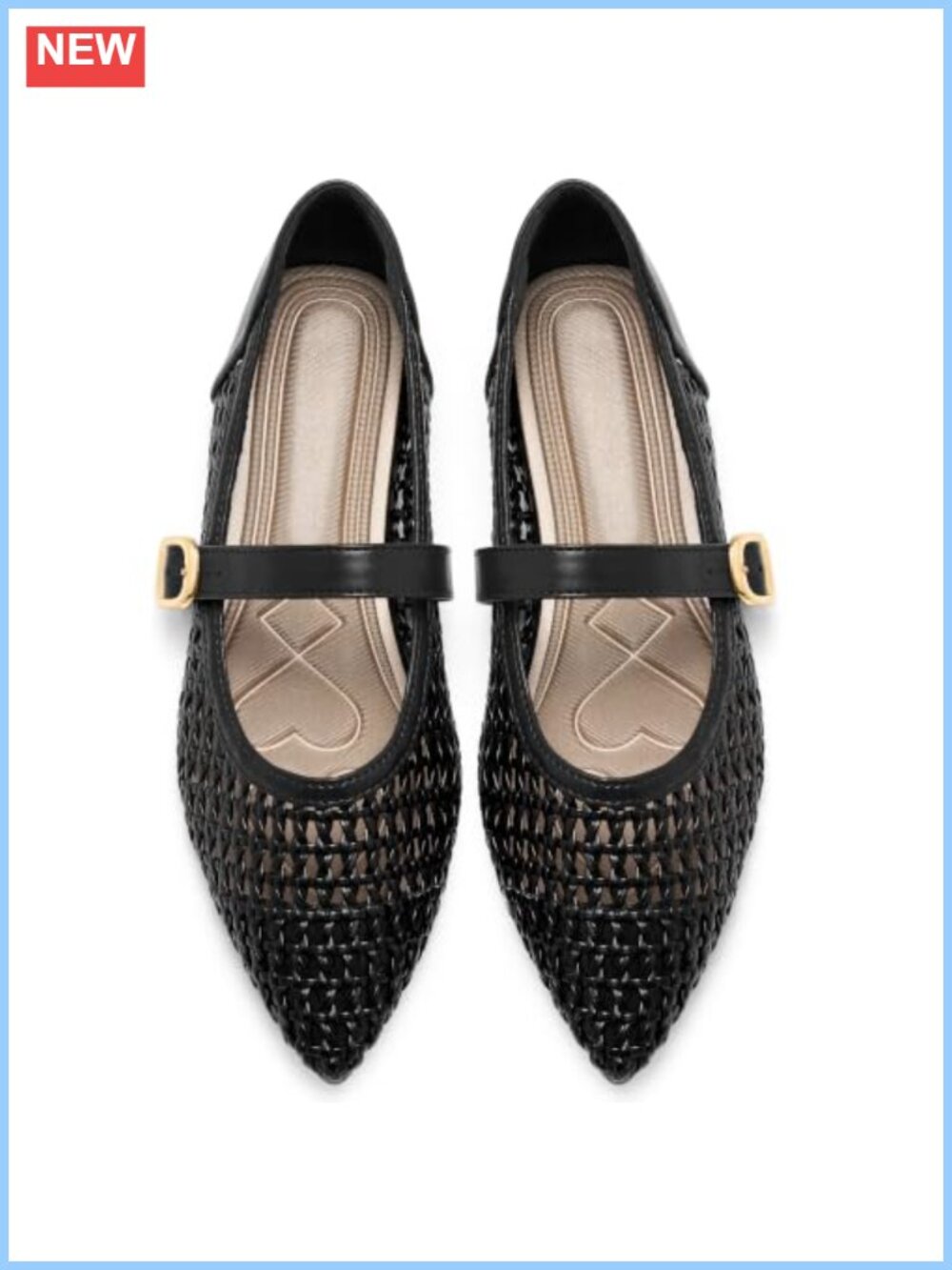 Women's Mesh Mary Jane Ballet Flats Faux Leather Pointed Toe Comfort Shoes